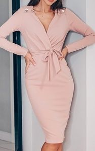 Surplice wrap midi dress